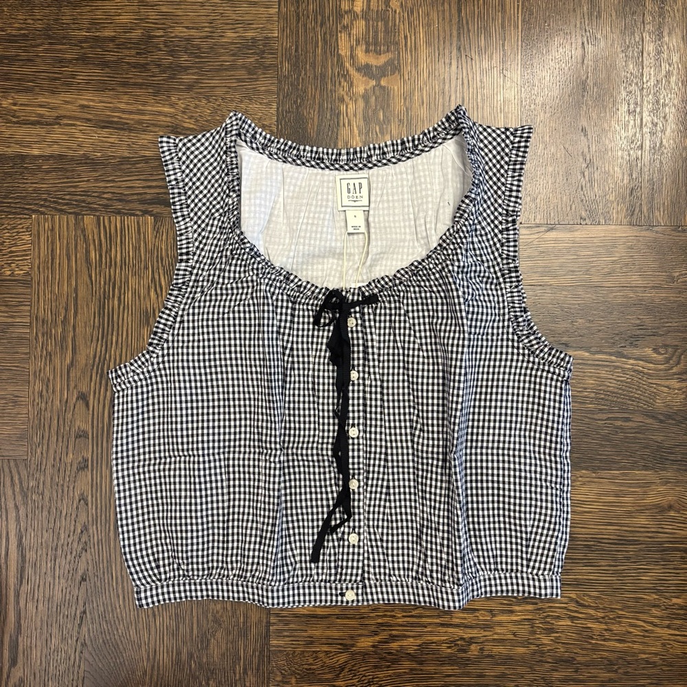 Gap × DOEN Gingham Cropped Tank Top, Navy Blue, Size S, NWT